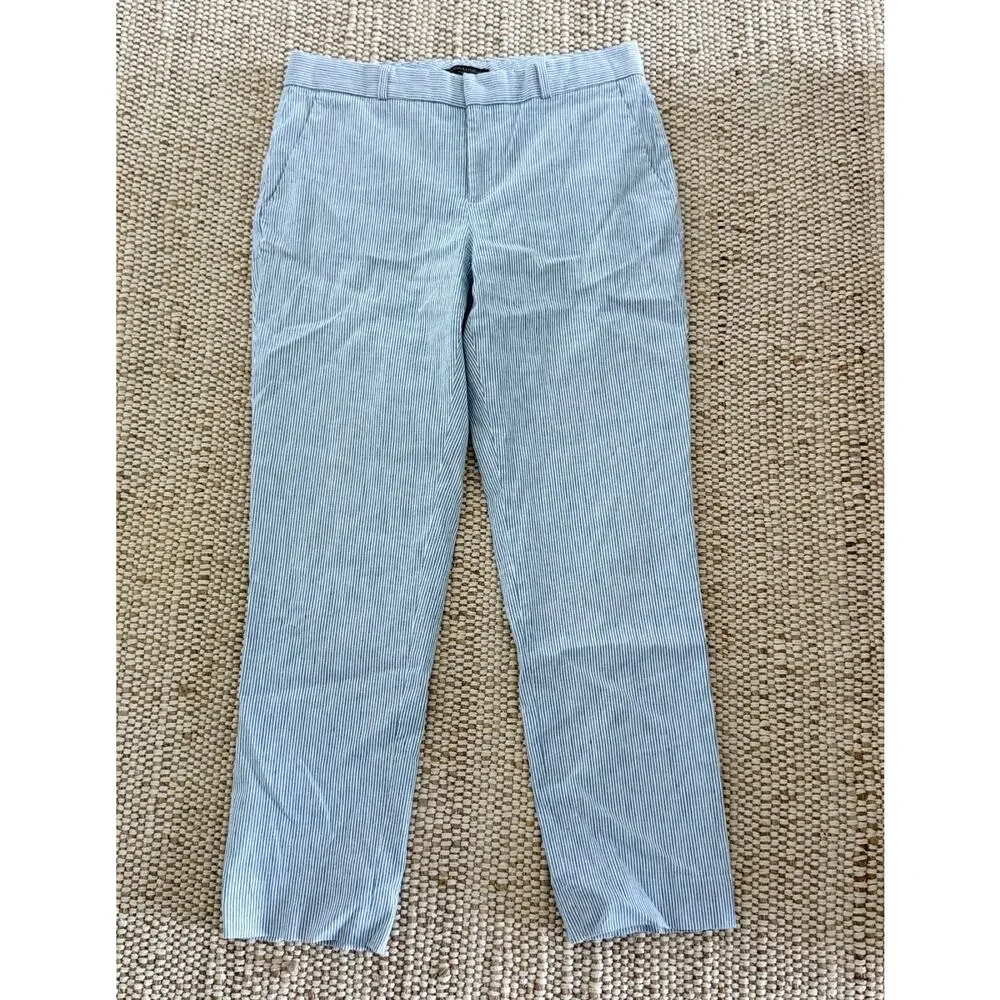 Banana Republic Avery Seersucker Pants Womens 4 Blue White Stripe Ankle Preppy